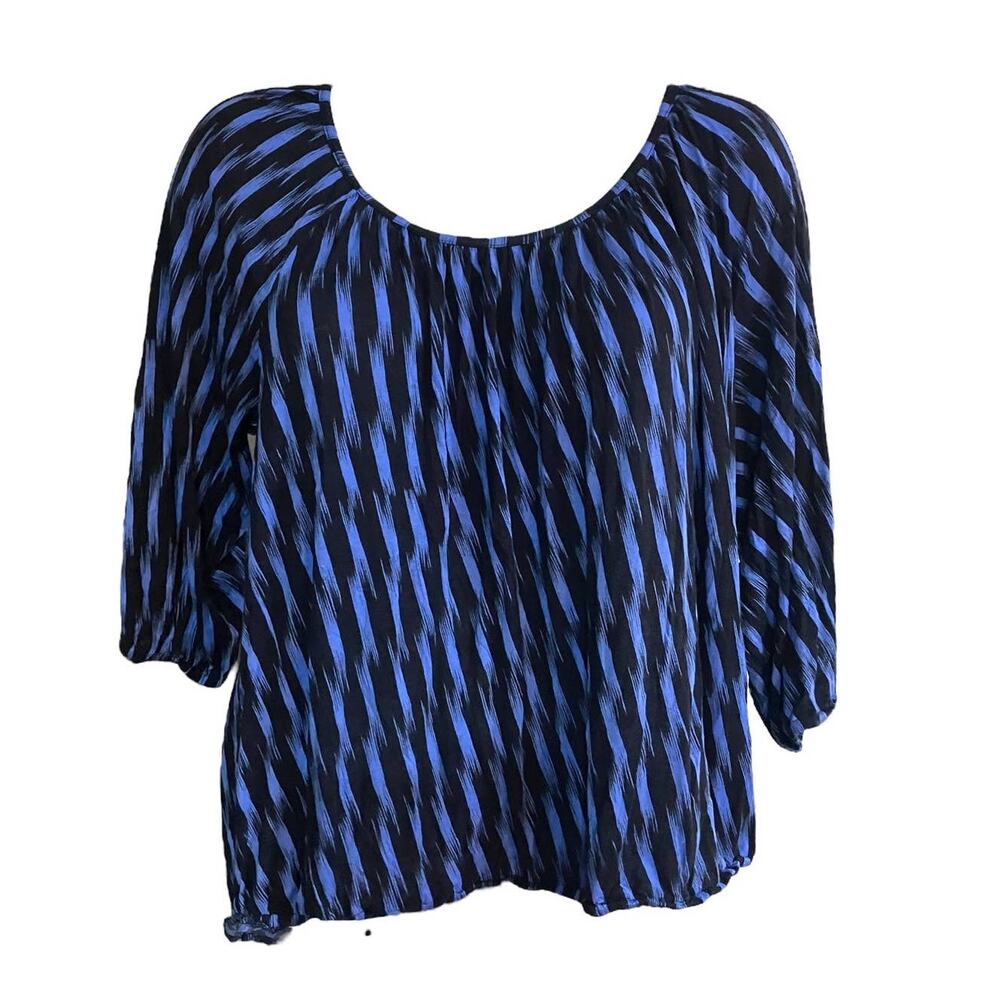 Michael Kors Women's Blue/Black Print Elbow Sleeves Peasant Top | Size Large - Picture 8 of 10